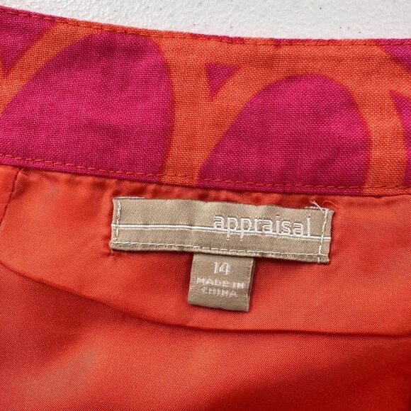 Orange & Pink Floral A-Line Skirt Size 14 By Appraisal Ramie & Rayon Blend Retro - Picture 2 of 7